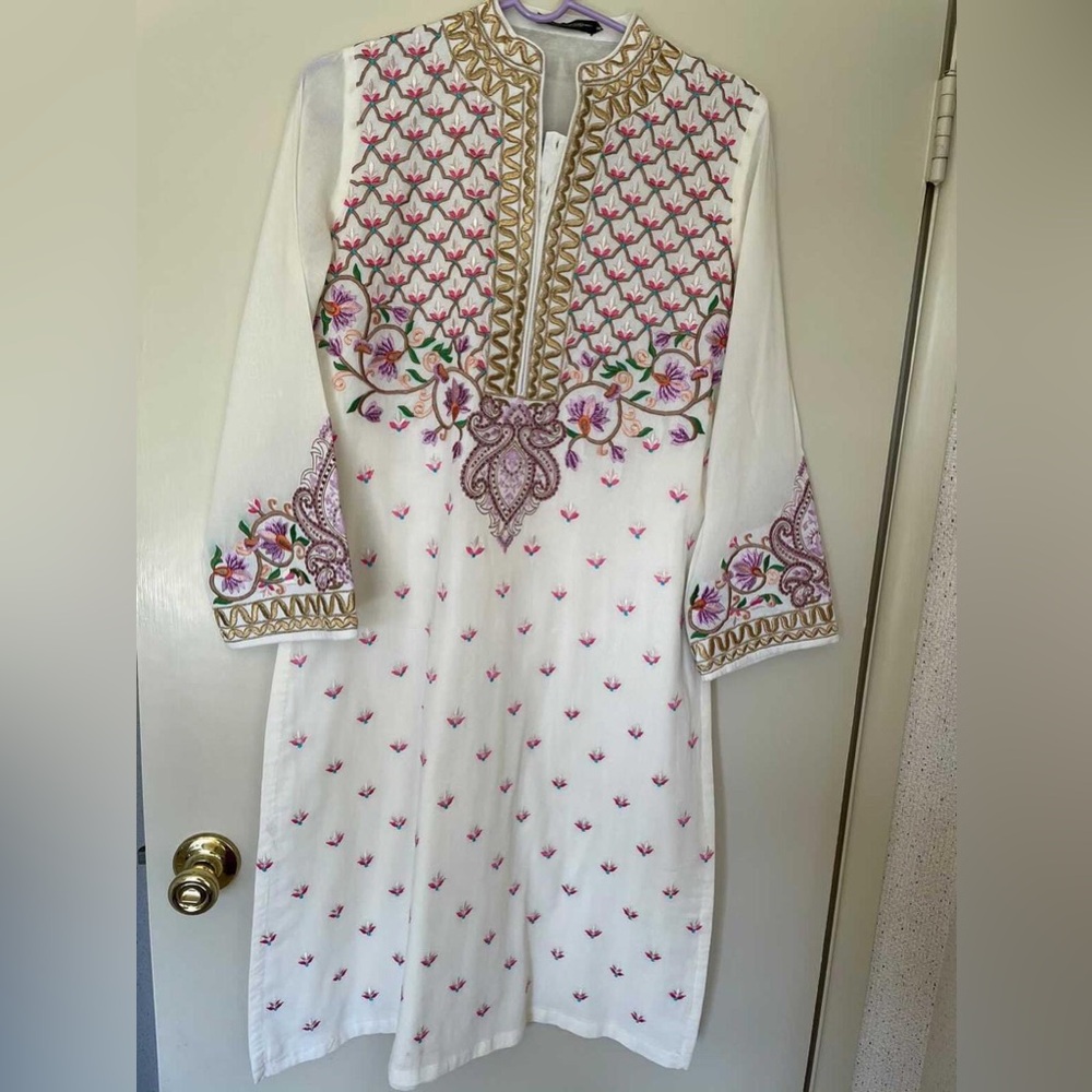 3 Piece Embroidered White and Pink Dress
